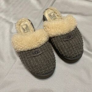 UGG Charcoal Knit Slippers with Cream Shearling